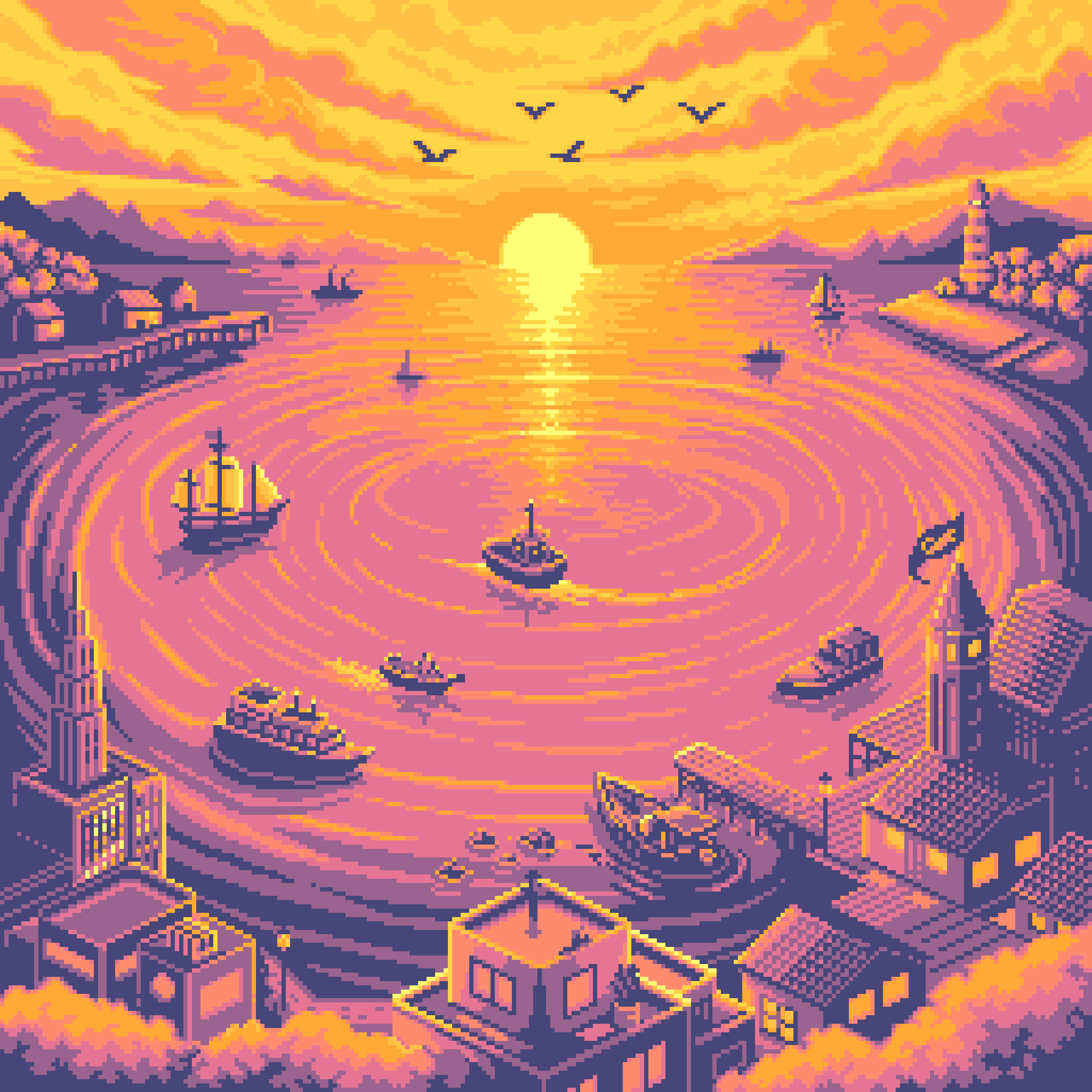 BasePaint Day #1037: Ripples of a Sunset