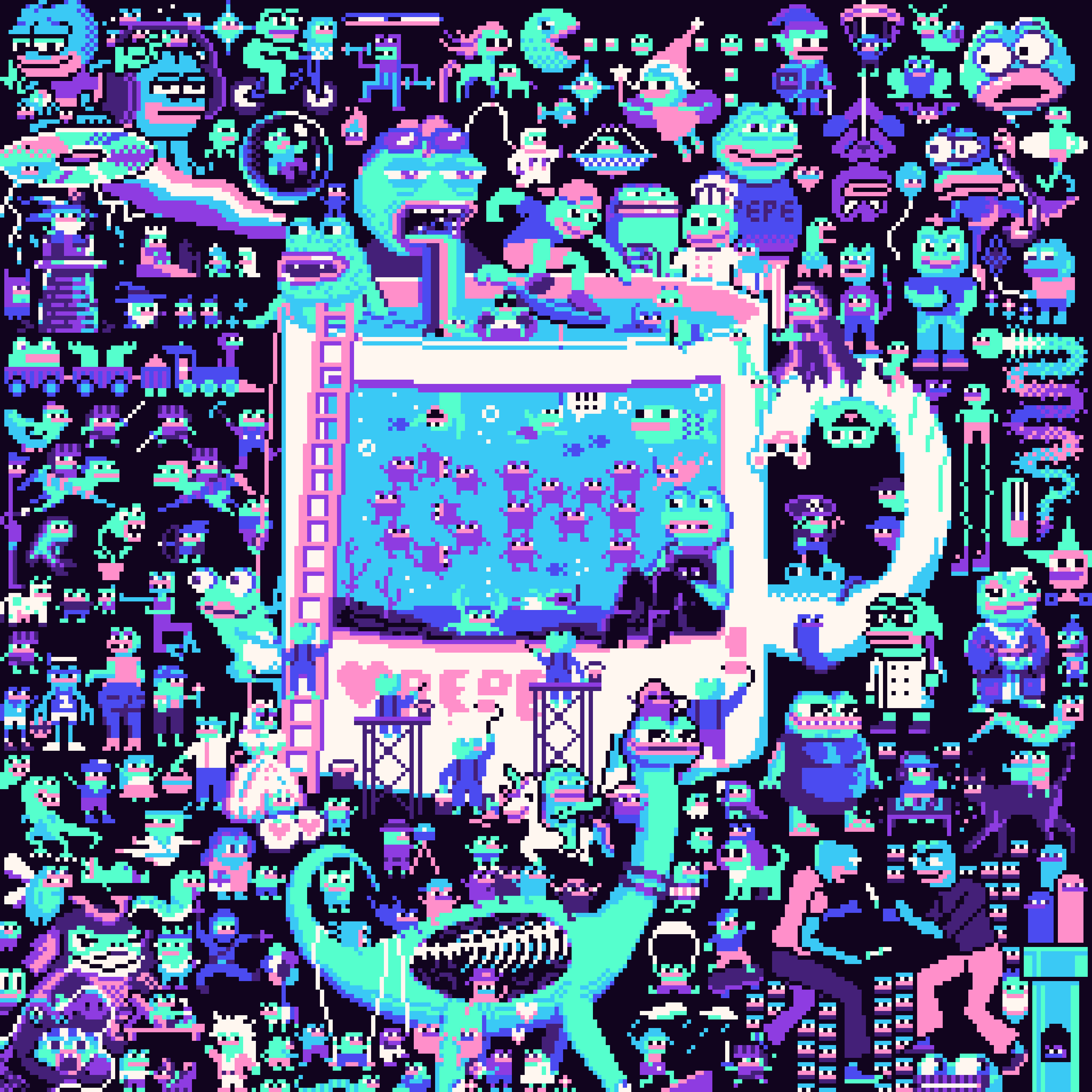 BasePaint Day #723: Hundreds of Tiny Pixel Pepes