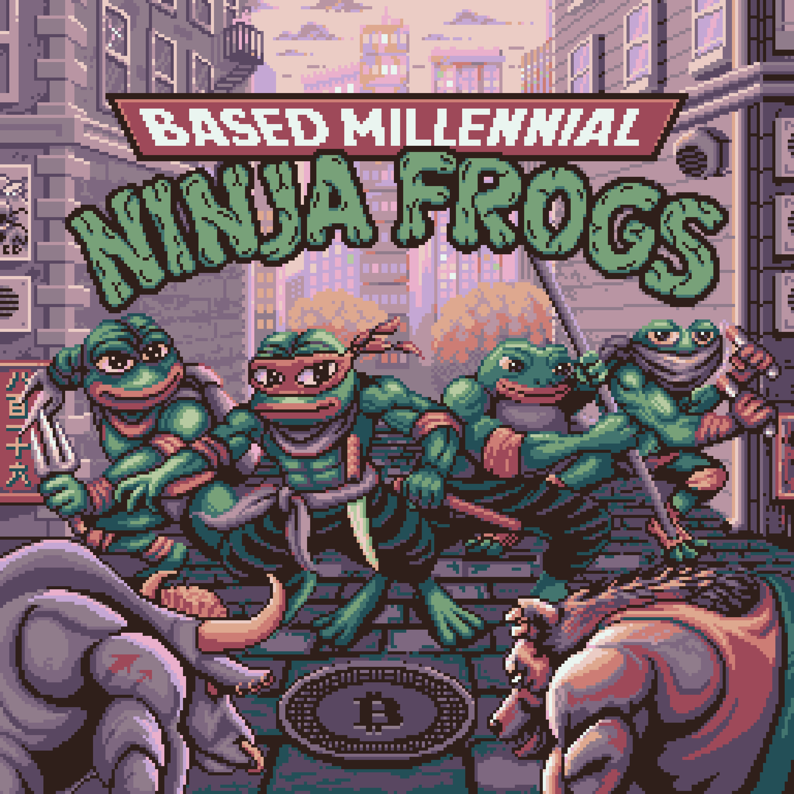 BasePaint Day #816: Based Millennial Ninja Frogs