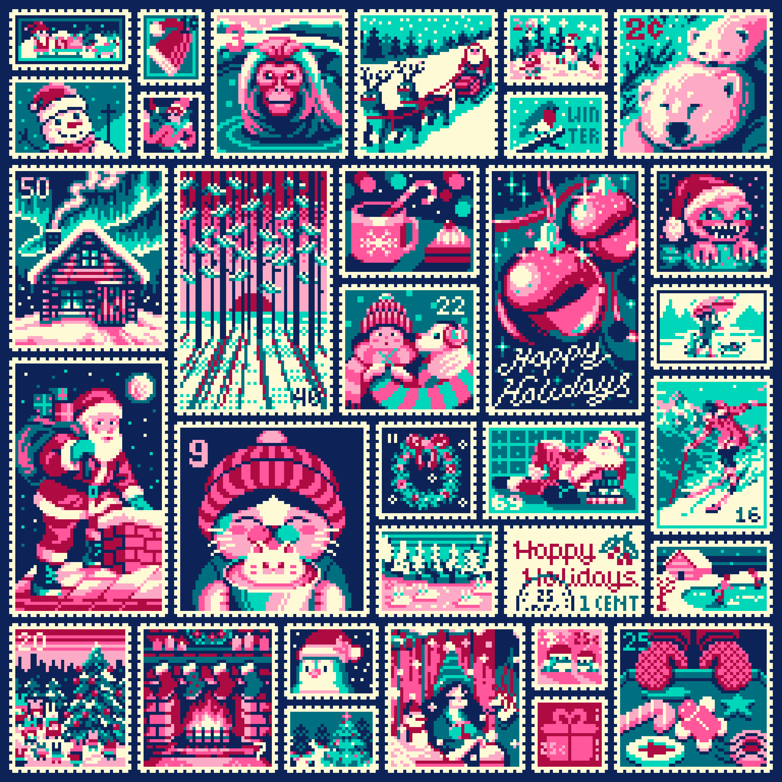 BasePaint Day #840: Winter stamp collection