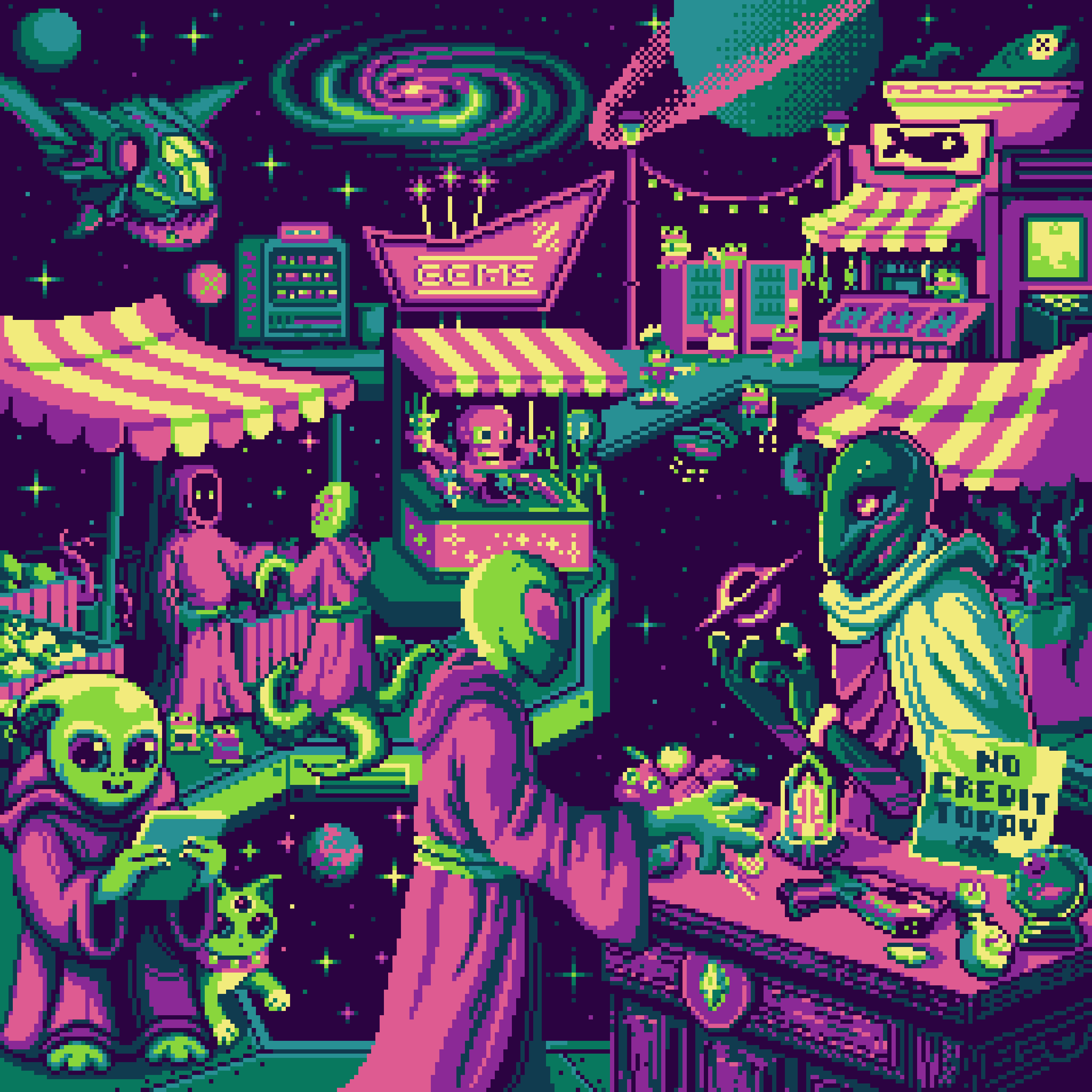 BasePaint Day #856: Floating Market in Space