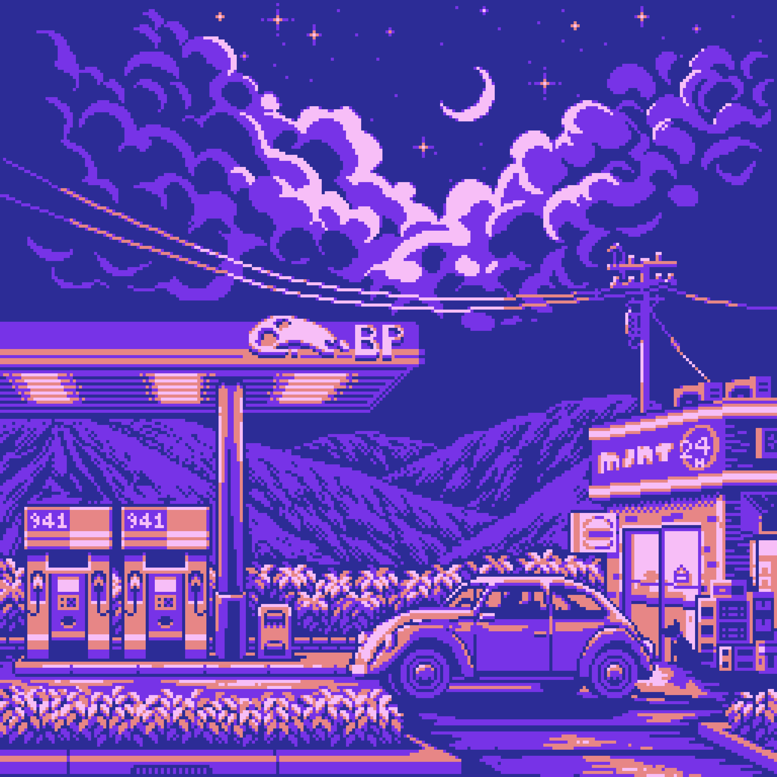 BasePaint Day #941: Gas Station at Midnight